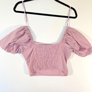 Sim & Sam Puff Sleeve Crop Top Womens Small Pink Lilac Cottagecore Milkmaid